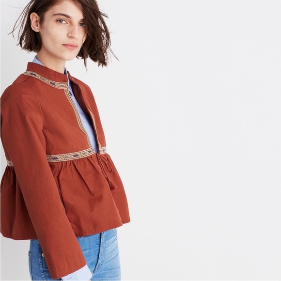 Madewell Embroidered Peplum Jacket in Russet Brown | Small - Picture 2 of 4